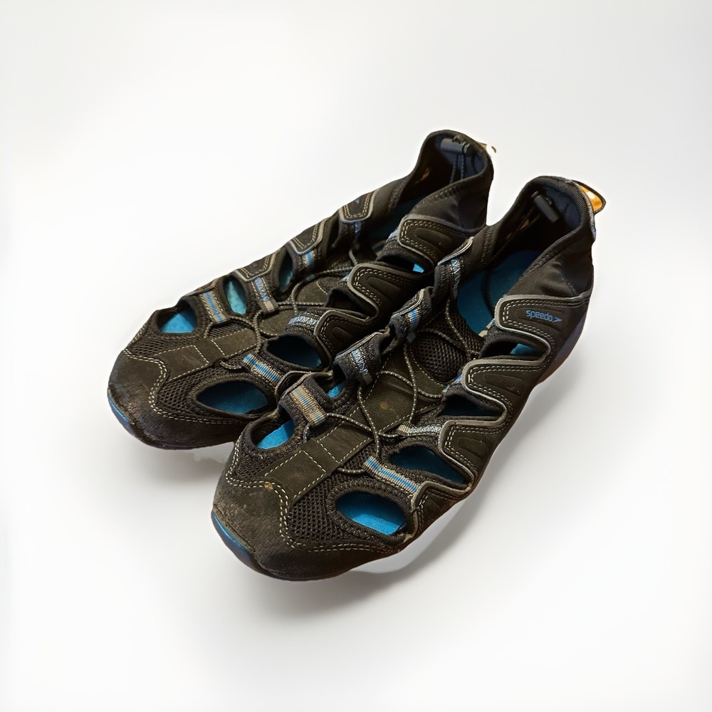Speedo Waterproof Sport Sandals Drawcord Black & Blue Women's Size 10